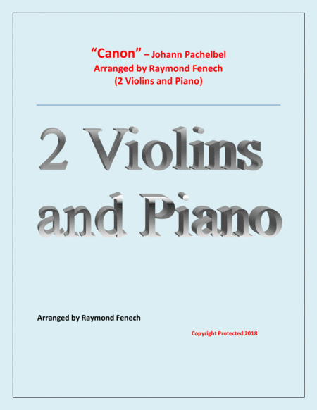 Canon - Johann Pachebel - 2 Violins and Piano - Intermediate/Advanced Intermediate level image number null