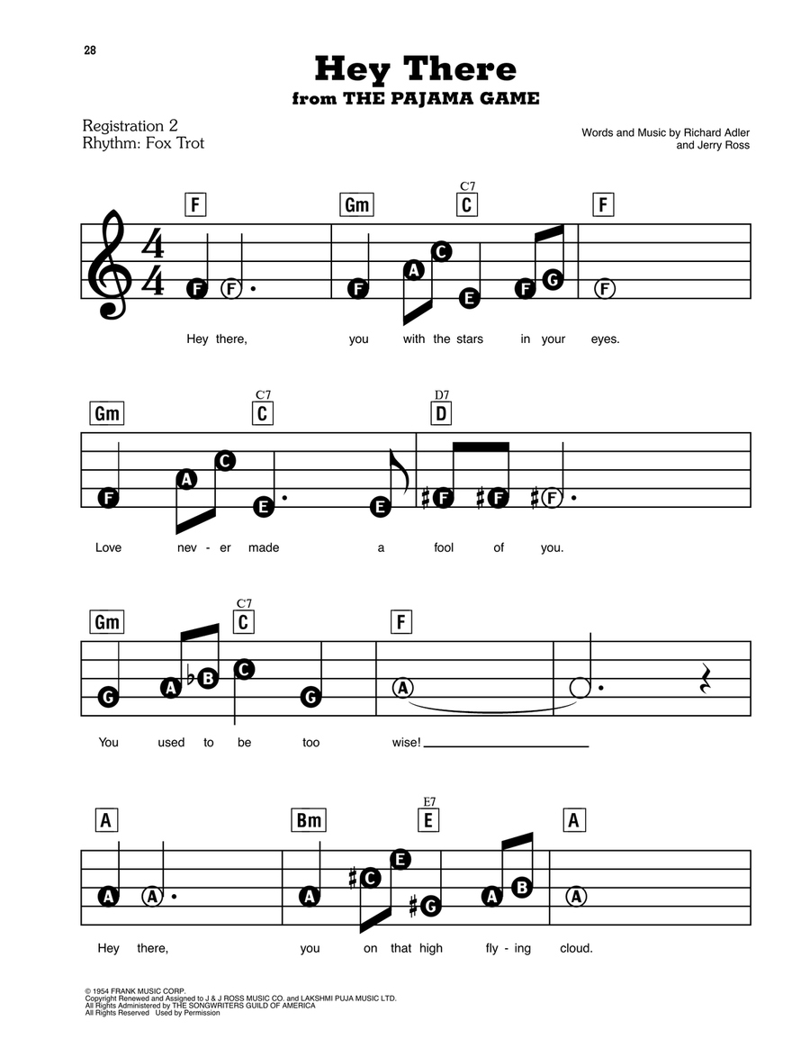 Hey There (from The Pajama Game) Electronic Keyboard scores gallery preview page 1