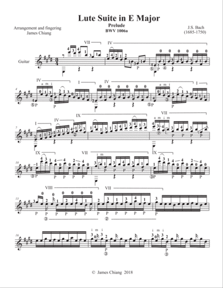 Bach - Lute Suite in E (BWV 1006a) for Classical Guitar Lute scores gallery preview page 1