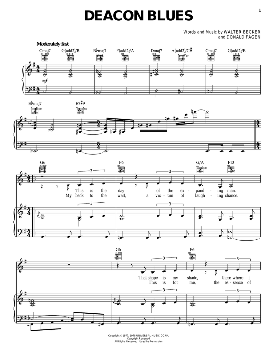 Deacon Blues Piano, Vocal, Guitar scores gallery preview page 1
