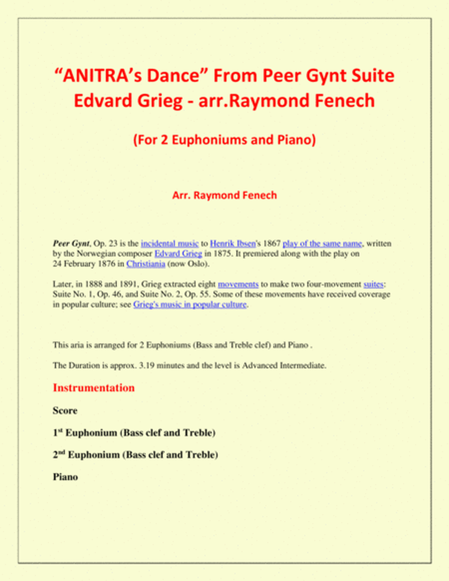 Anitra's Dance - From Peer Gynt - 2 Euphoniums and Piano image number null
