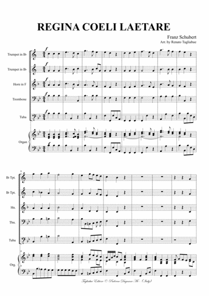 REGINA COELI LAETARE - F. Schubert - Arr. for Brass Quintet and Piano/Organ image number null