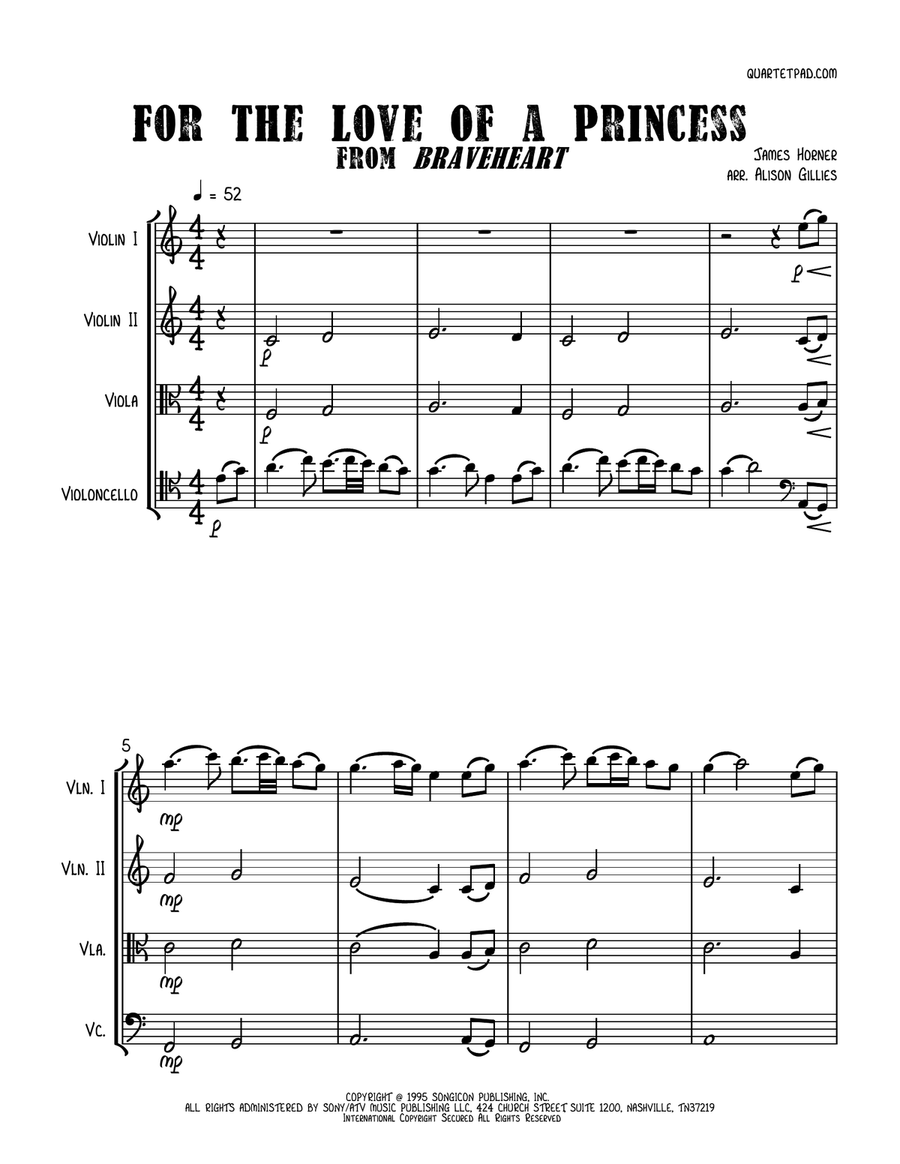 For The Love Of A Princess String Quartet scores gallery preview page 1