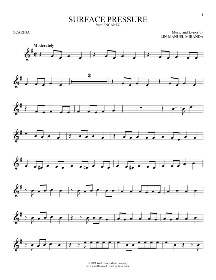 Surface Pressure (from Encanto) ocarina scores gallery preview page 1