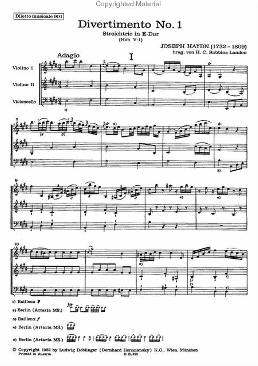 Streichtrio Nr. 1 E-Dur Hob V:1 Violin scores gallery preview page 2