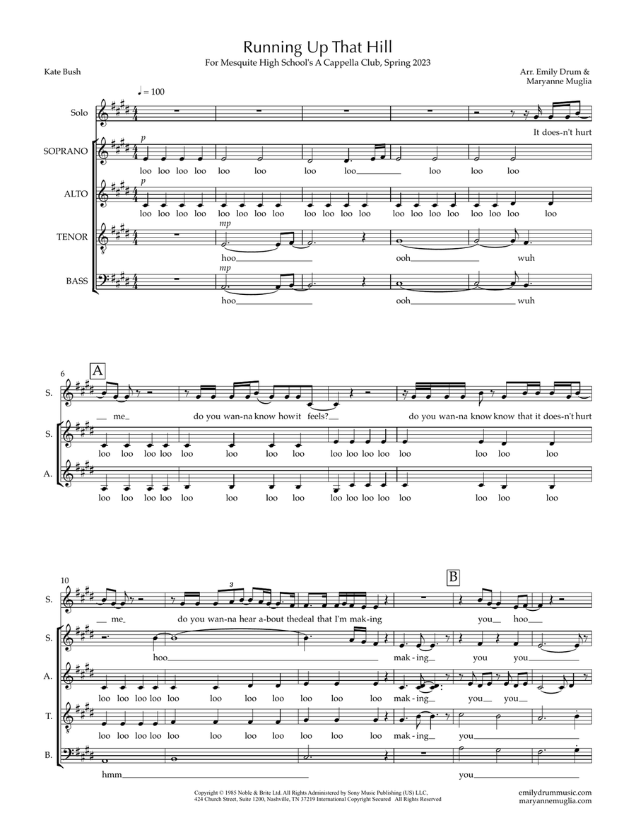 Running Up That Hill by Kate Bush 4-Part - Digital Sheet Music