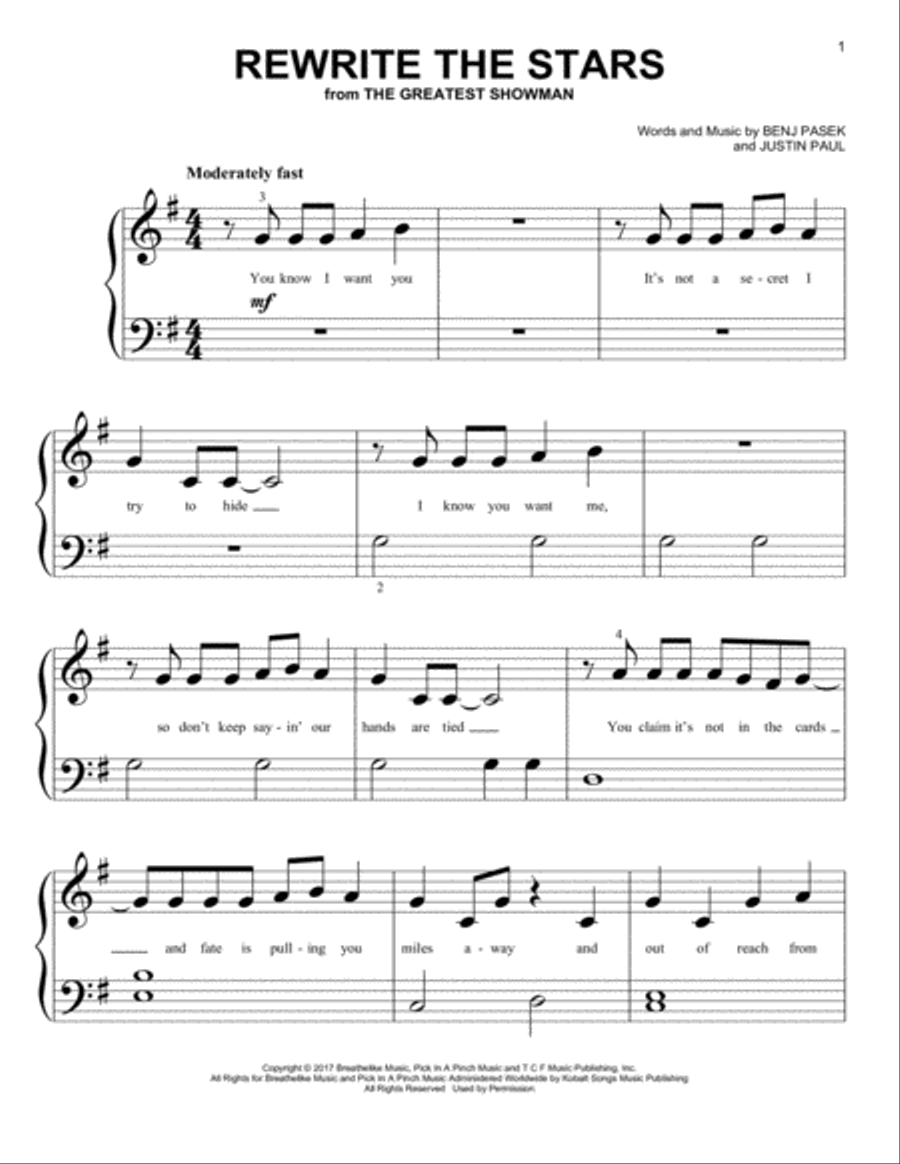Rewrite The Stars (from The Greatest Showman) Easy Piano scores gallery preview page 1
