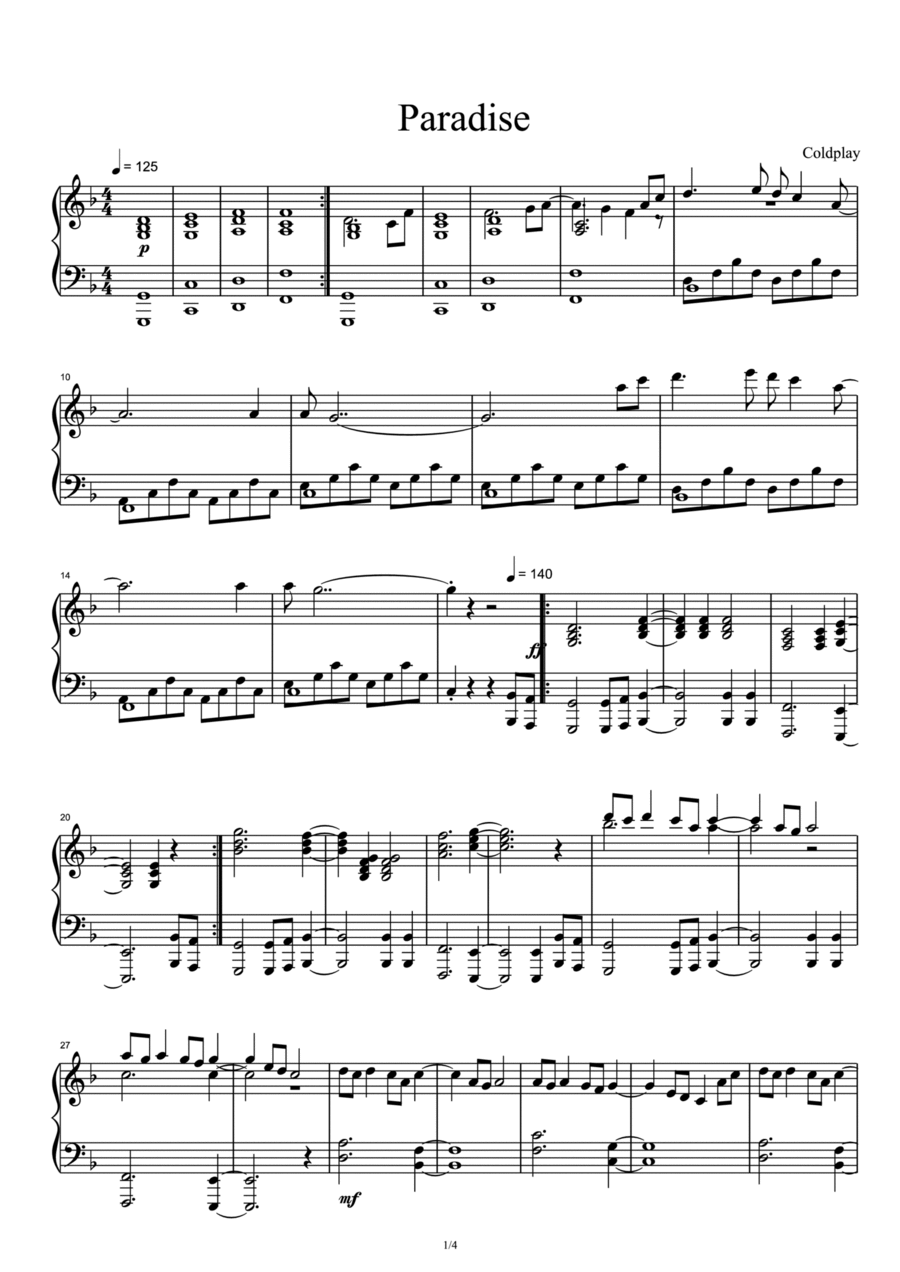 Paradise Piano Solo scores gallery preview page 1