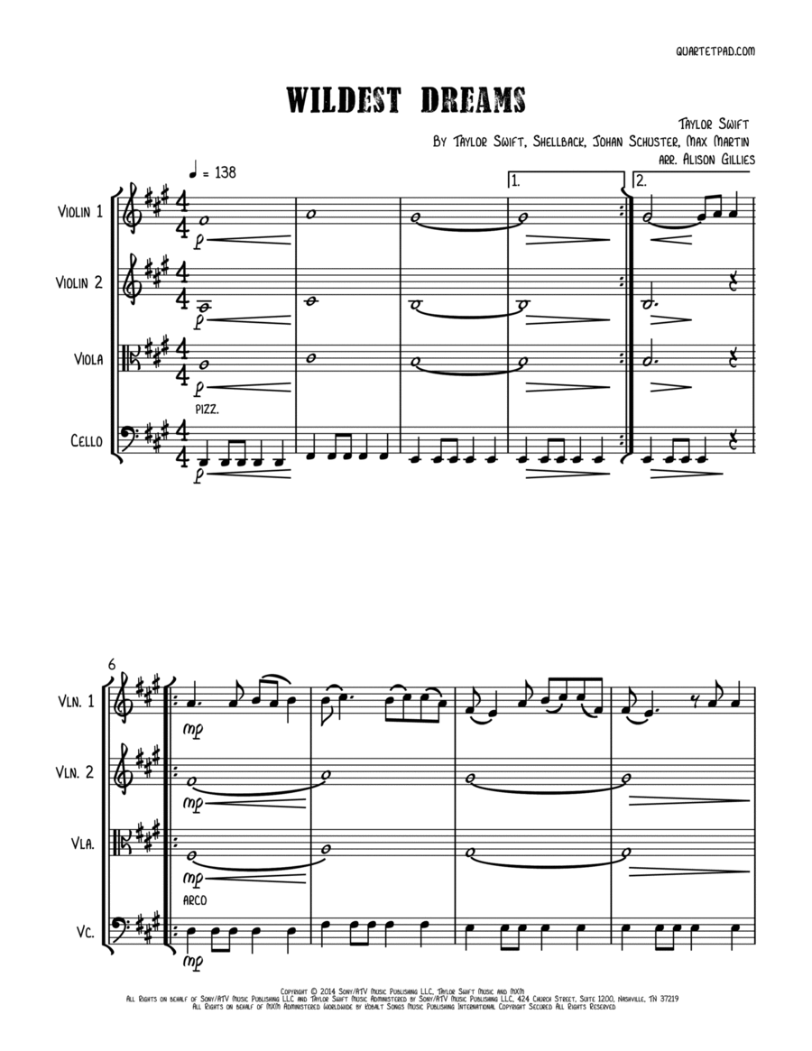 Wildest Dreams String Trio scores gallery preview page 1