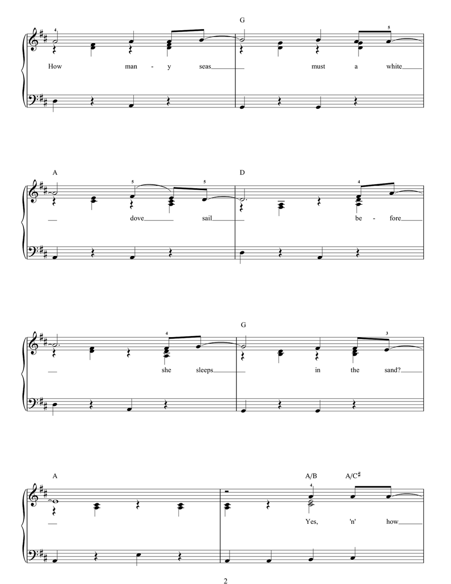 Blowin' In The Wind Easy Piano scores gallery preview page 2