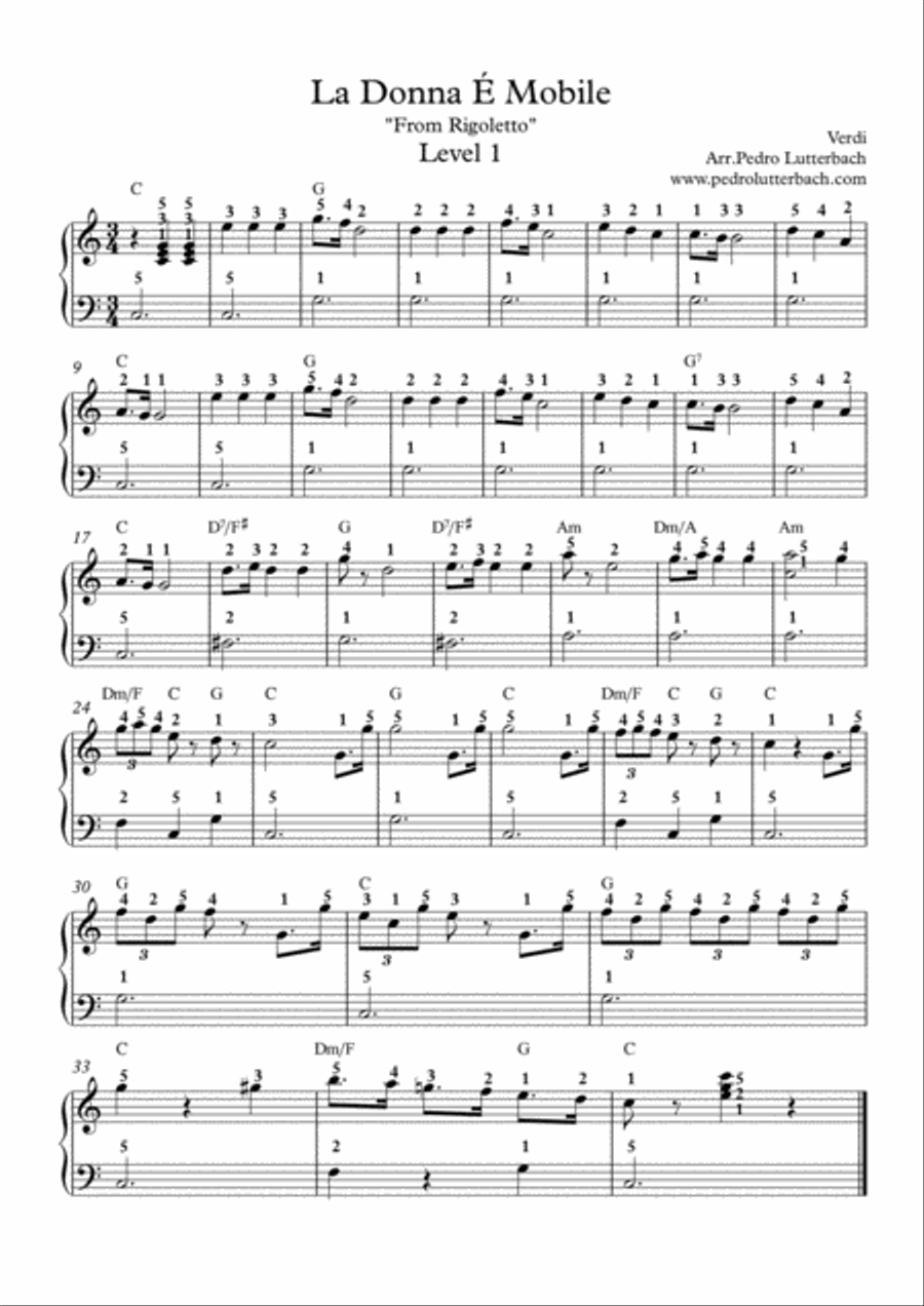 La Donna É Mobile Easy Piano scores gallery preview page 1