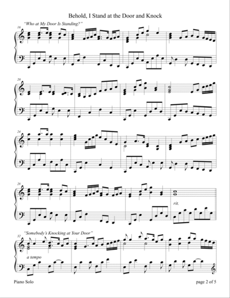 Revelation 3:20 Trilogy: Behold, I Stand at the Door and Knock Medley (3 Piano Solos plus a Medley) Piano Solo scores gallery preview page 6
