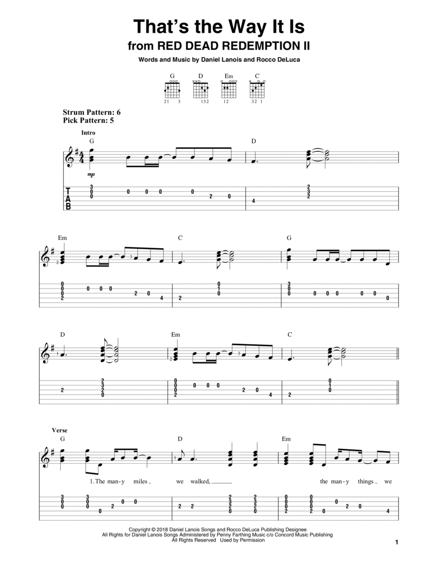 That's The Way It Is (from Red Dead Redemption II) Guitar Tablature scores gallery preview page 1