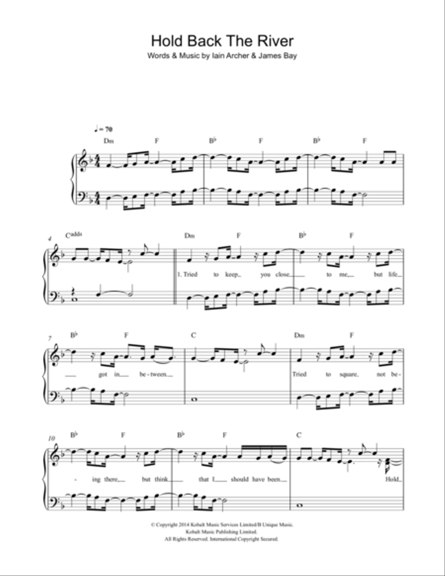 Hold Back The River Hold Back The River Easy Piano scores gallery preview page 1
