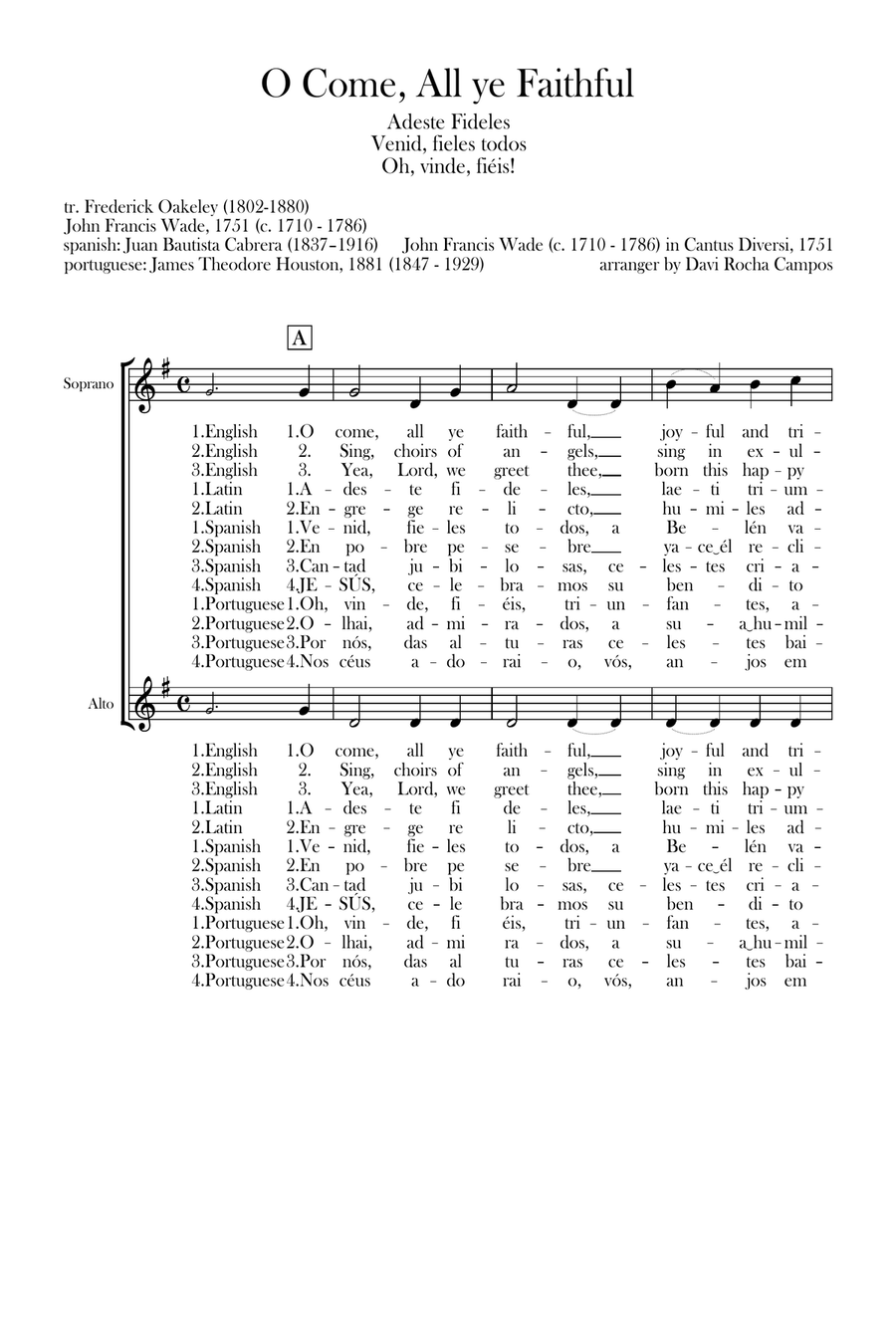 O come, all ye faithful (Adeste fideles) Venid fieles (Oh, vinde, fiéis) SA scores gallery preview page 1
