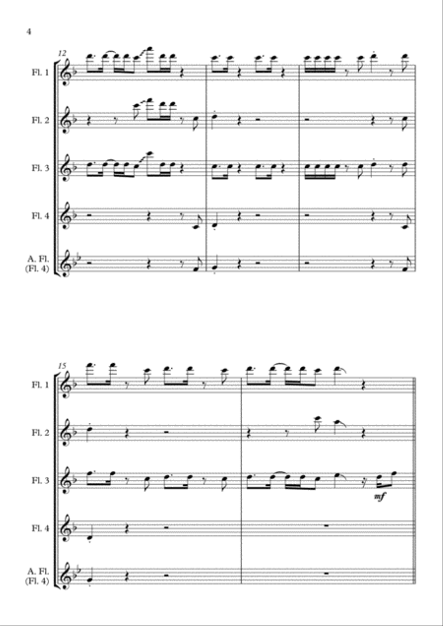 Uptown Funk Flute Quartet scores gallery preview page 4