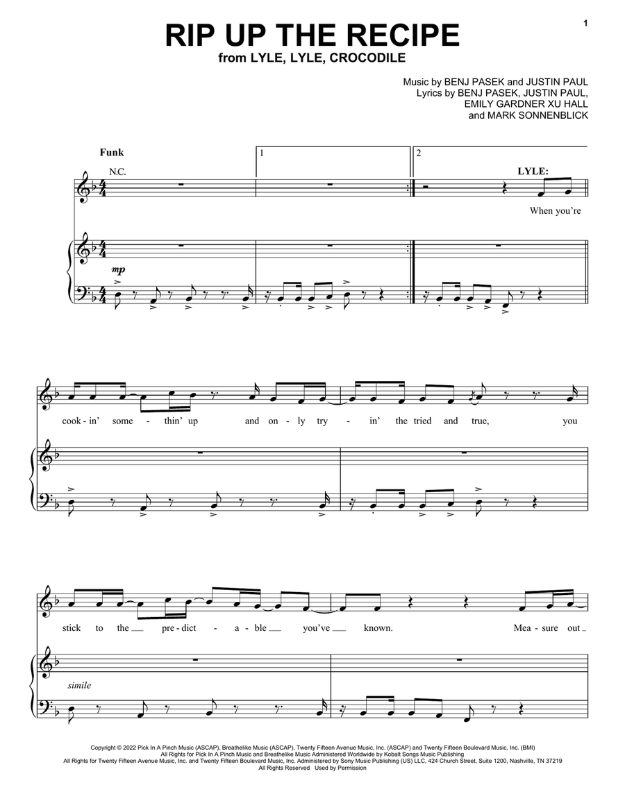 Rip Up The Recipe (from Lyle, Lyle, Crocodile) Voice scores gallery preview page 1