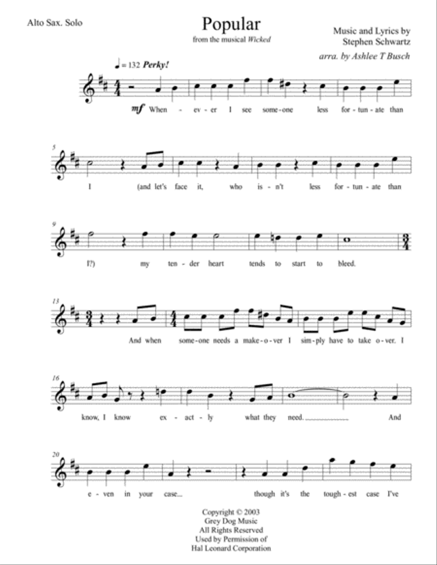 Popular from Wicked for Solo Alto Sax image number null