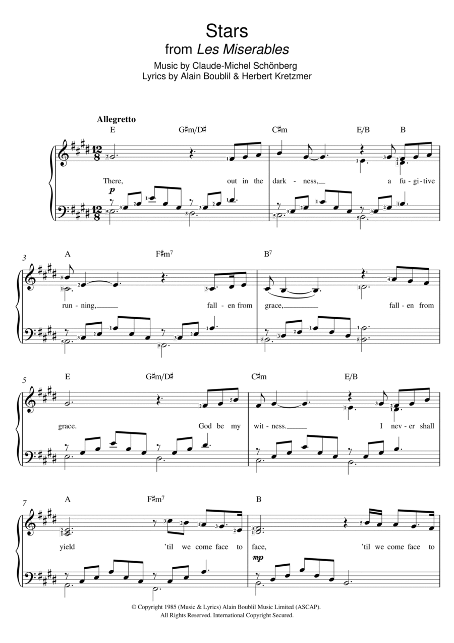 Stars (from Les Miserables) (abridged) Easy Piano scores gallery preview page 1