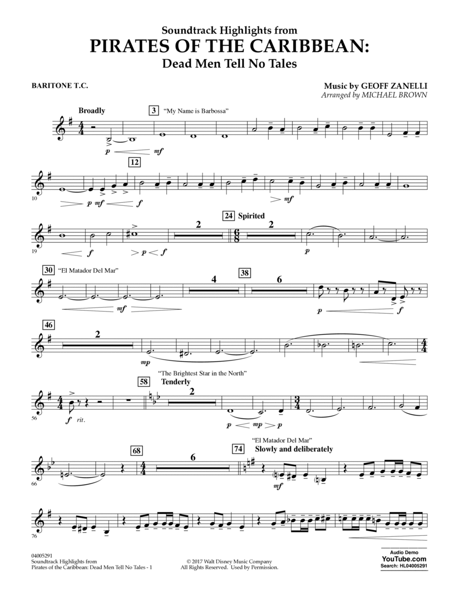 Pirates of the Caribbean: Dead Men Tell No Tales - Baritone T.C. Baritone Horn TC scores gallery preview page 1