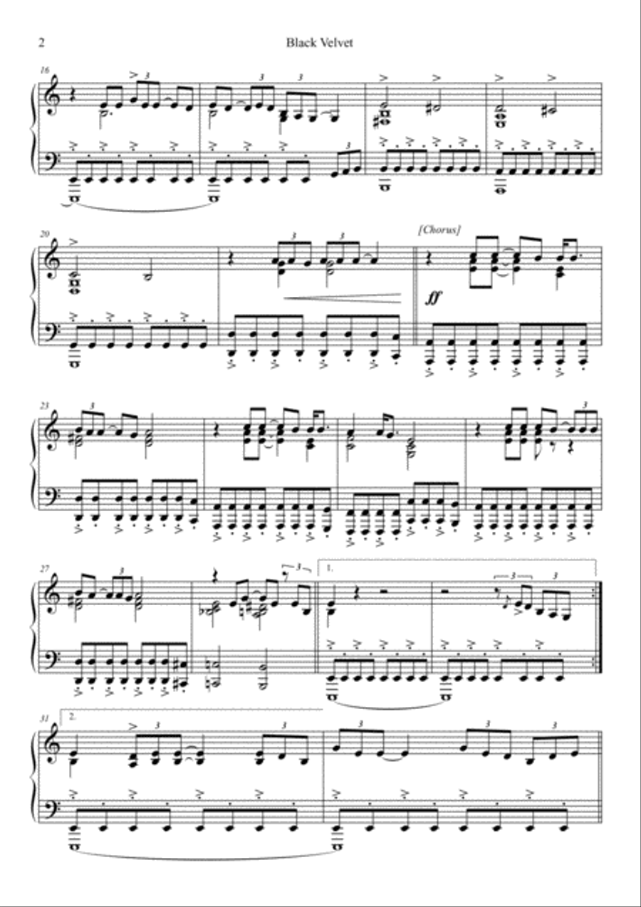 Black Velvet Black Velvet Piano Solo scores gallery preview page 2
