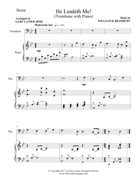 HE LEADETH ME (Duet – Trombone & Piano with Score/Part) image number null