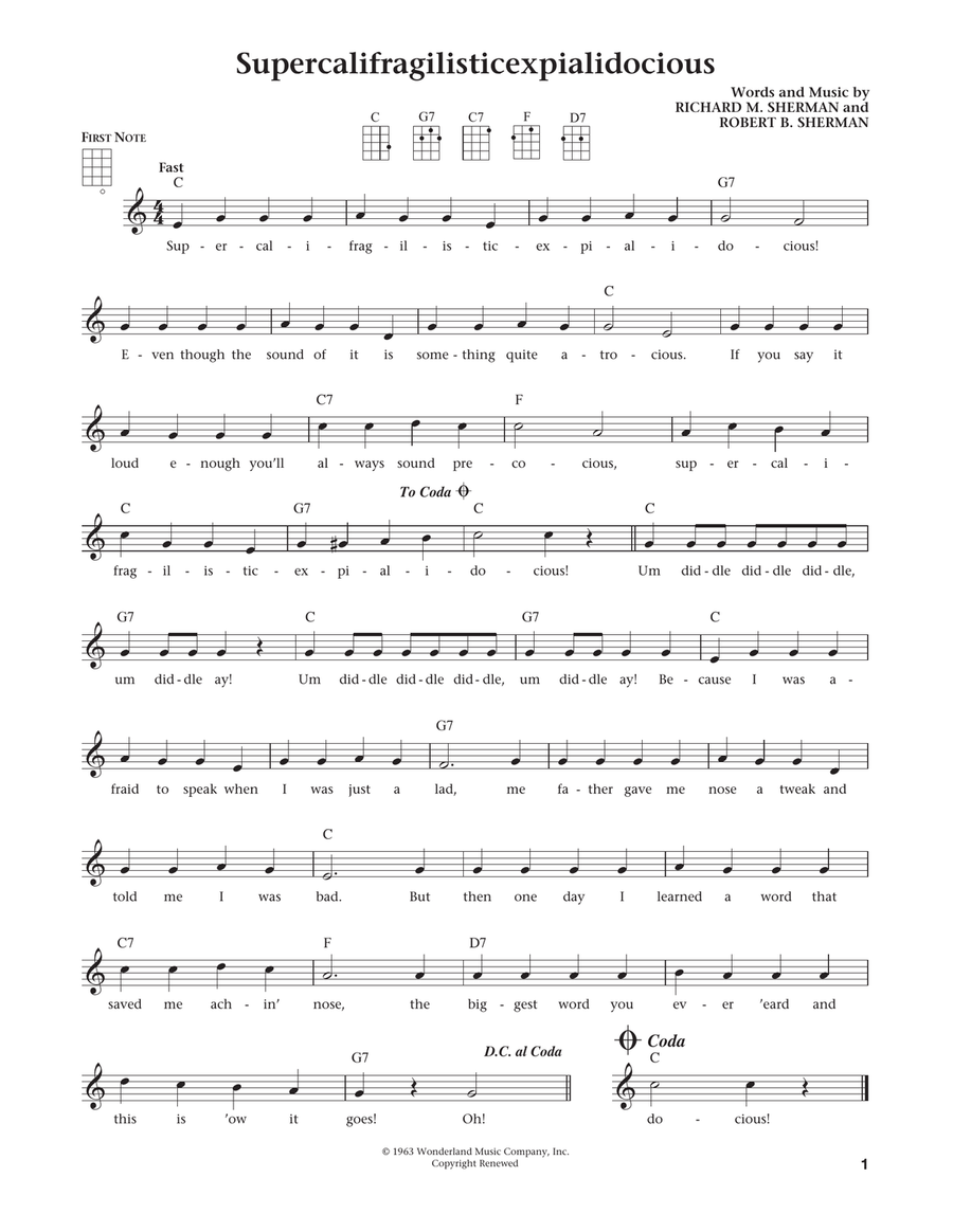 Supercalifragilisticexpialidocious (from The Daily Ukulele) (arr. Liz and Jim Beloff) Ukulele scores gallery preview page 1