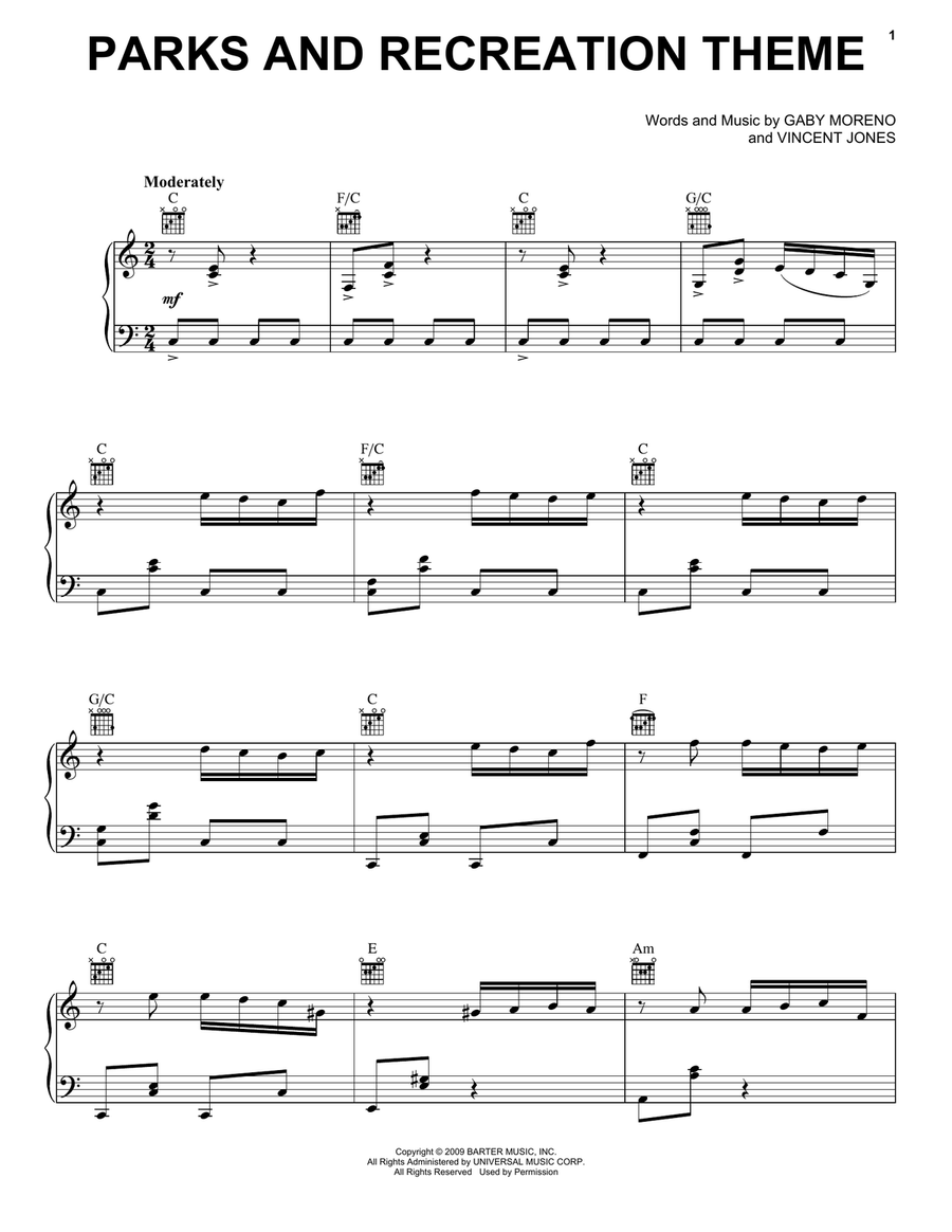 Parks And Recreation Theme Piano Solo scores gallery preview page 1