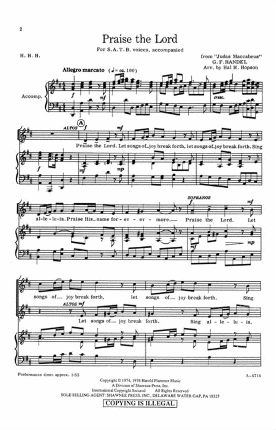 Praise the Lord (from Judas Maccabeus) 4-Part scores gallery preview page 2