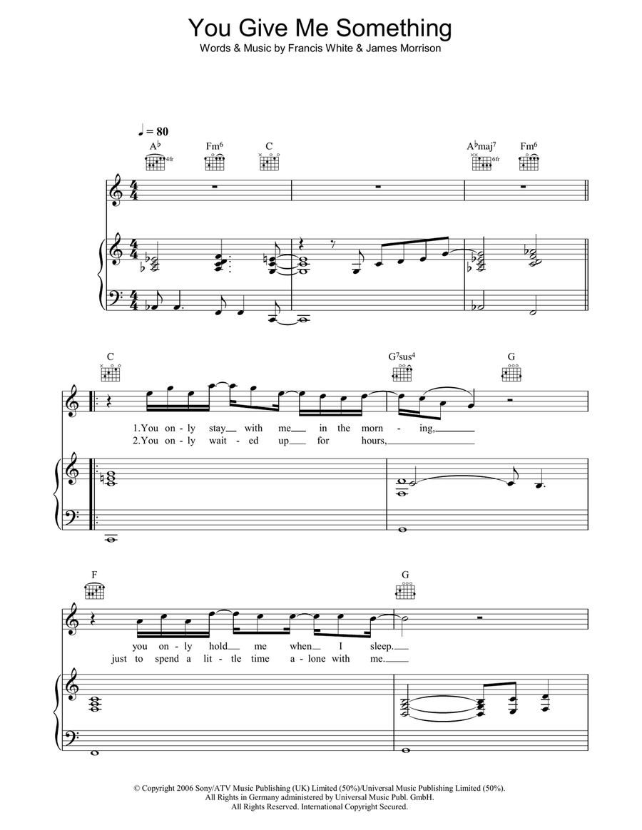 You Give Me Something Piano, Vocal, Guitar scores gallery preview page 1