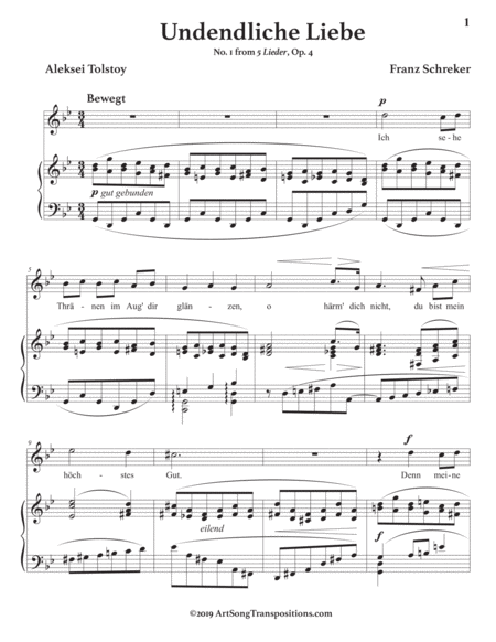 SCHREKER: Unendliche Liebe, Op. 4 no. 1 (transposed to G minor)