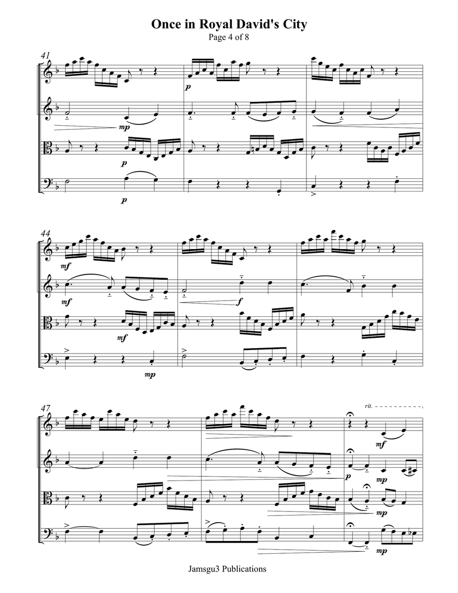Once in Royal David's City for String Quartet String Quartet scores gallery preview page 4