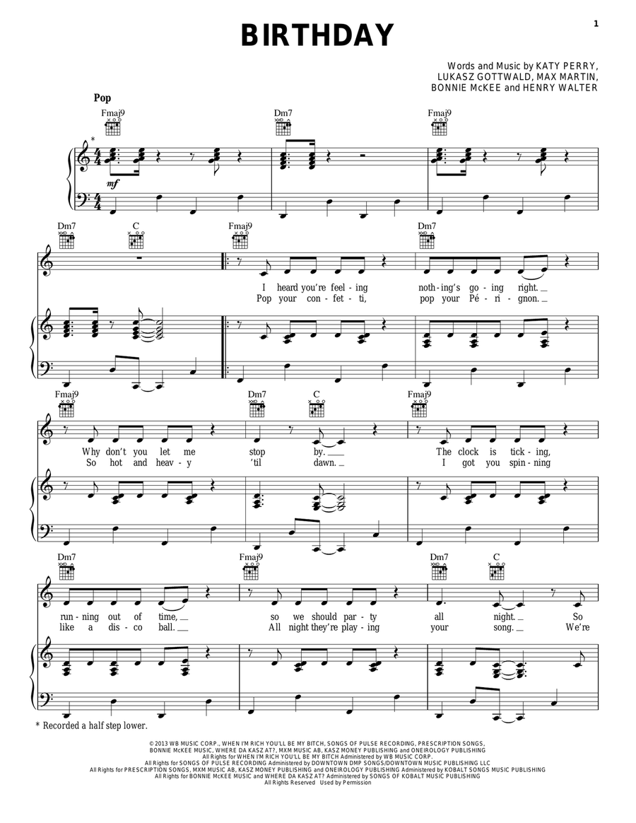 Birthday Birthday Piano, Vocal, Guitar scores gallery preview page 1