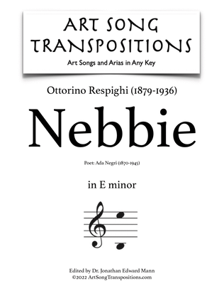 Book cover for RESPIGHI: Nebbie (transposed to E minor)
