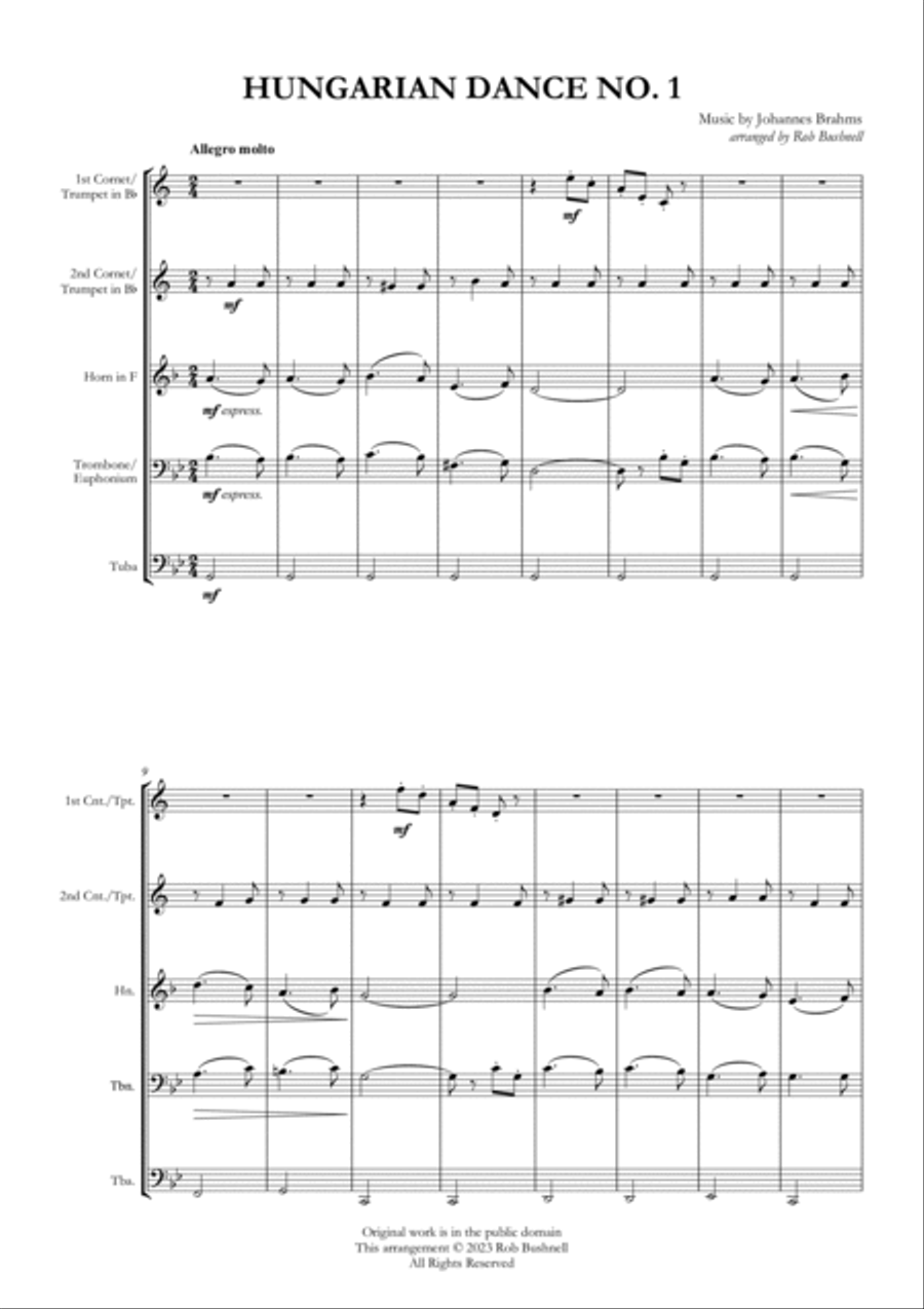 Hungarian Dance No.1 (Brahms) - Brass Quintet Brass Quintet scores gallery preview page 4