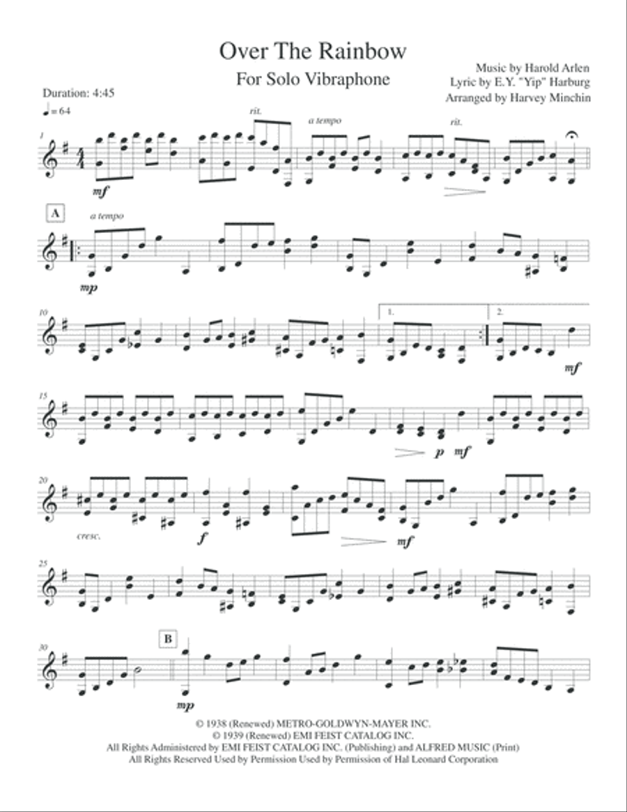 Over The Rainbow (from The Wizard Of Oz) Vibraphone scores gallery preview page 2