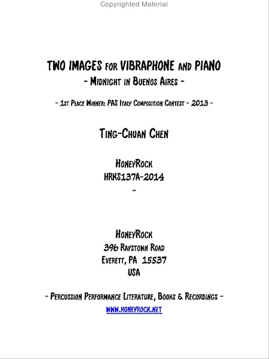 Two Images for Vibraphone and Piano Piano Accompaniment scores gallery preview page 2