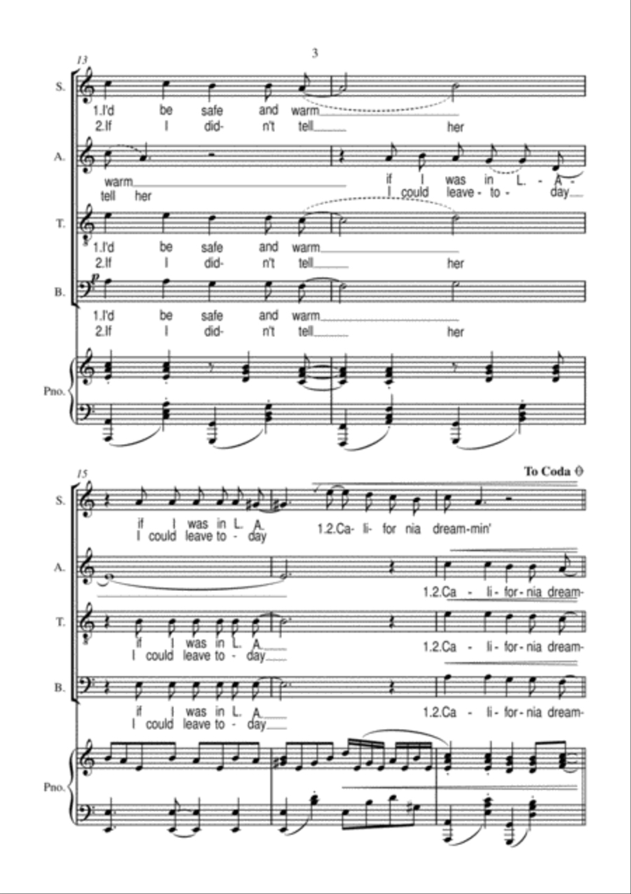 California Dreamin' 4-Part scores gallery preview page 4