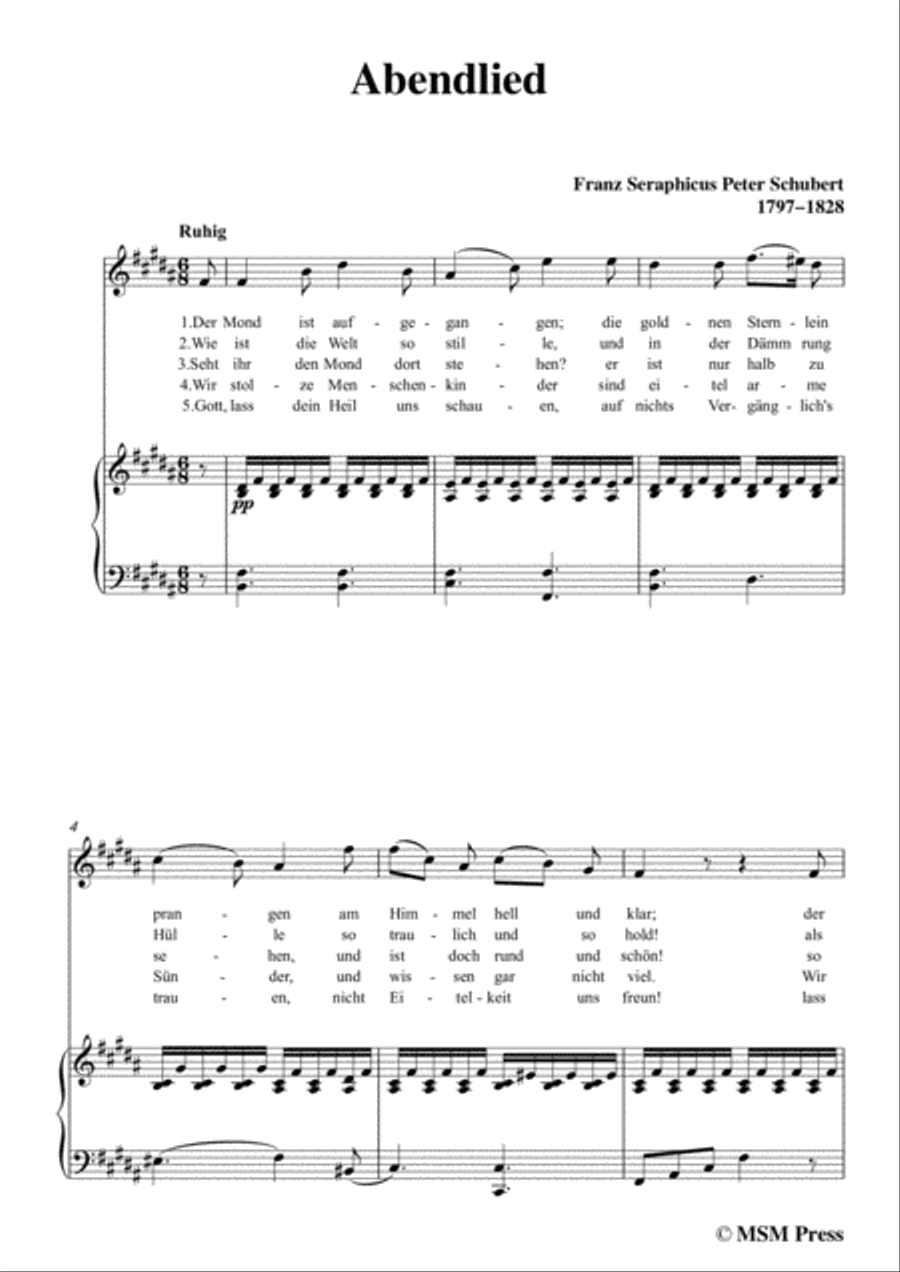 Schubert-Abendlied (Claudius),in B Major,for Voice and Piano Voice Solo scores gallery preview page 3