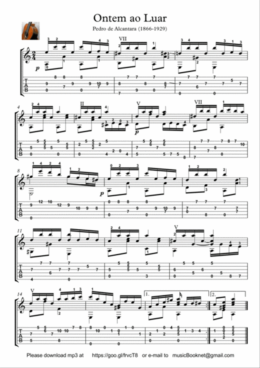 Ontem ao Luar Classical Guitar scores gallery preview page 1