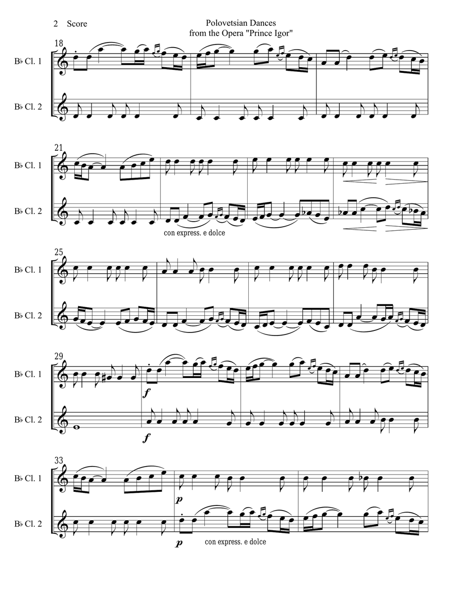 Borodin - Polovetsian Dances set for two clarinets Clarinet Duet scores gallery preview page 3