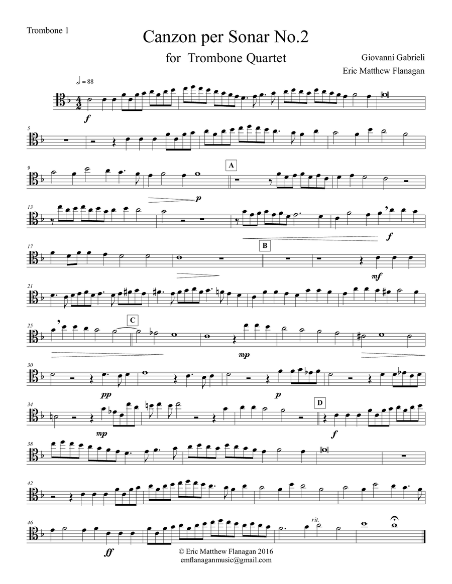 Canzon per Sonar No. 2 for Trombone Quartet Trombone Quartet scores gallery preview page 1
