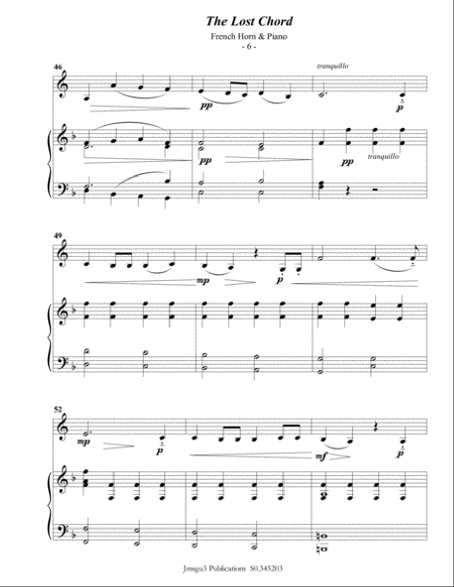 Sullivan: The Lost Chord for French Horn & Piano Horn scores gallery preview page 6
