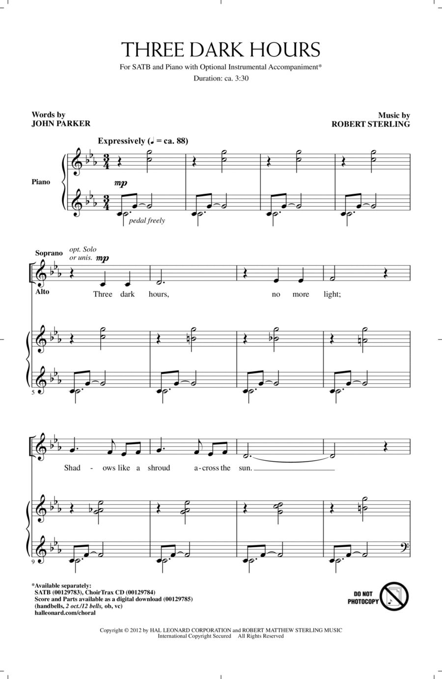 Three Dark Hours 4-Part scores gallery preview page 1