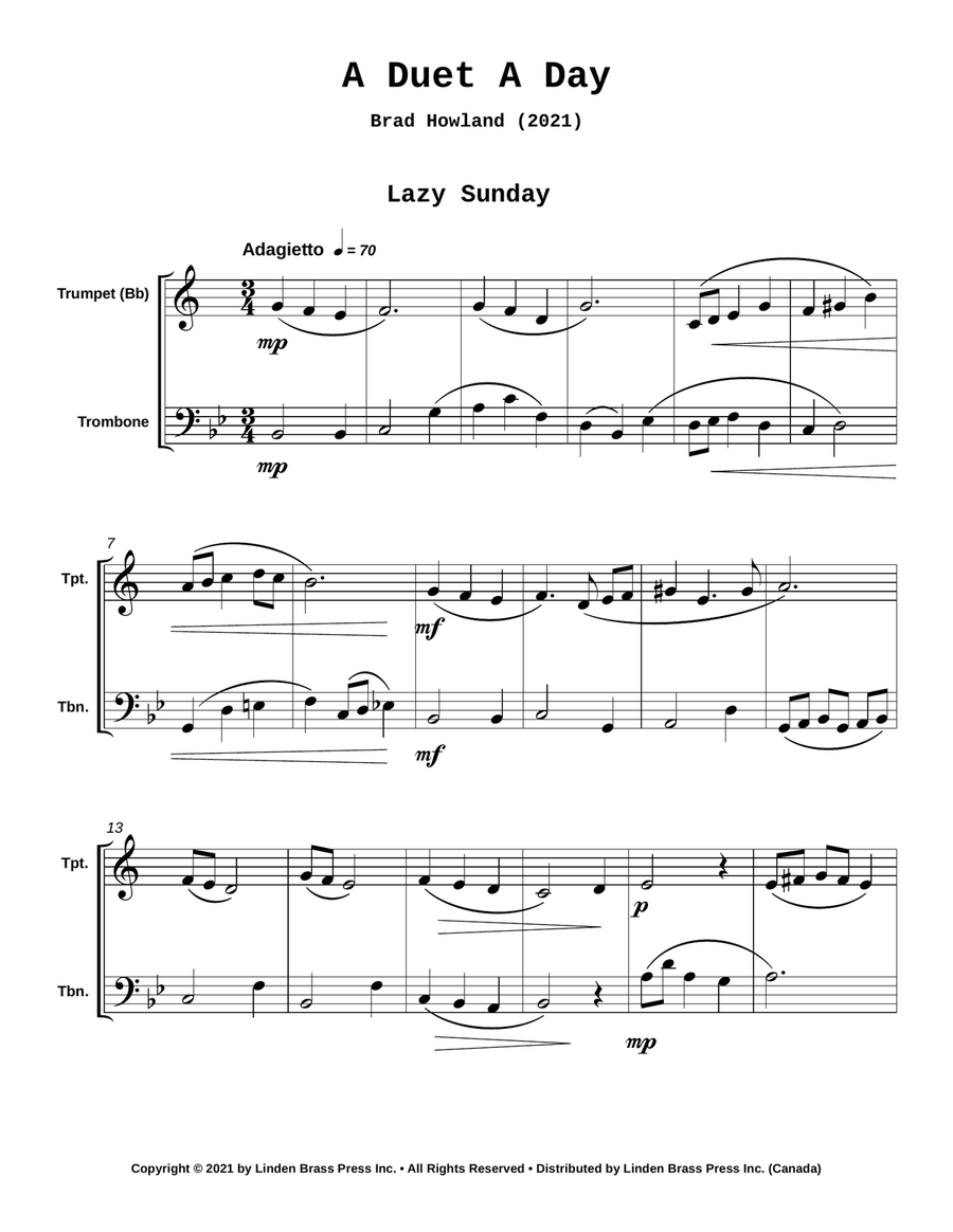 A Duet A Day for Trumpet and Trombone Brass Duet scores gallery preview page 2