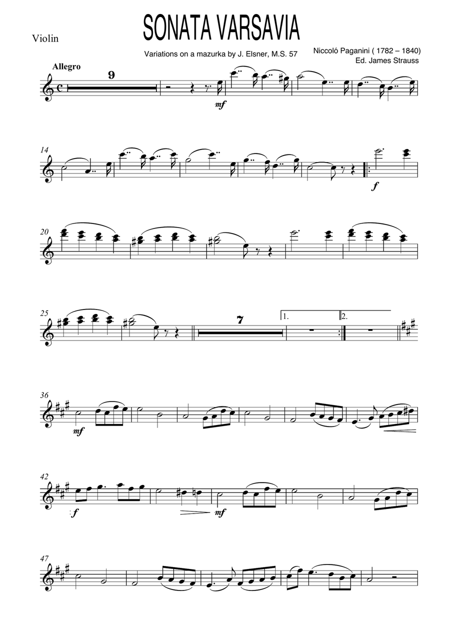 Niccolo Paganini - Suonata Varsavia for Violin and Piano Full Orchestra scores gallery preview page 3