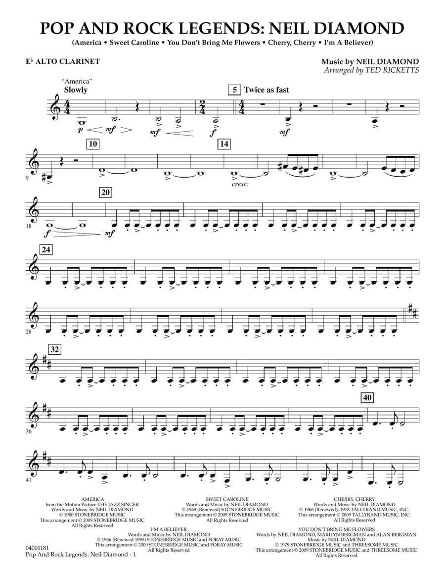 Pop and Rock Legends - Neil Diamond - Eb Alto Clarinet Concert Band scores gallery preview page 1