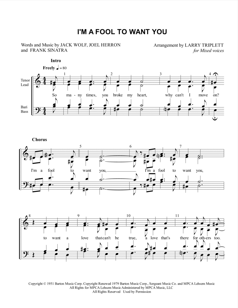 I'm A Fool To Want You 4-Part scores gallery preview page 1