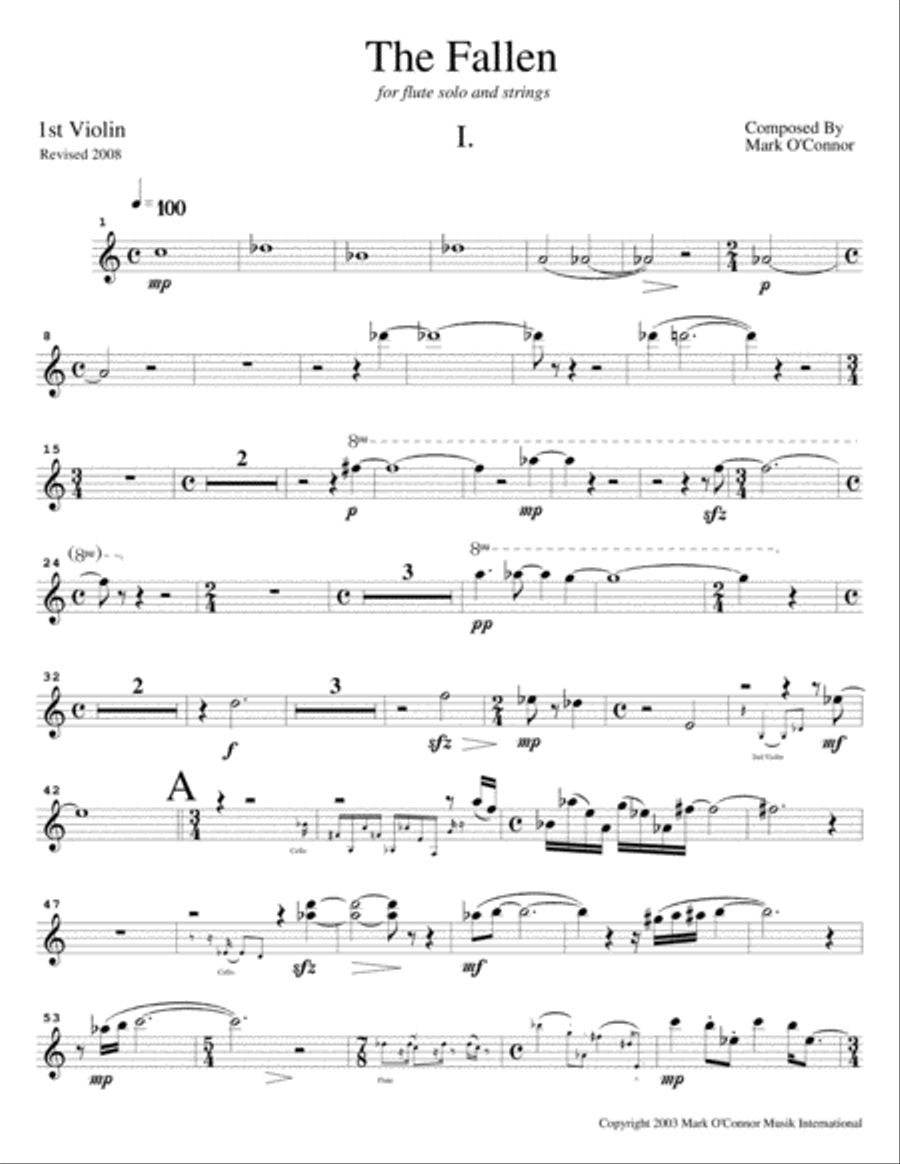 The Fallen – Flute Concerto (string parts – flute and string orchestra) Chamber Orchestra scores gallery preview page 4