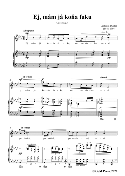 Dvořák-Ej,mám já koňa faku,in A flat Major,Op.73 No.4,from In Folk Tone,for Voice and Piano